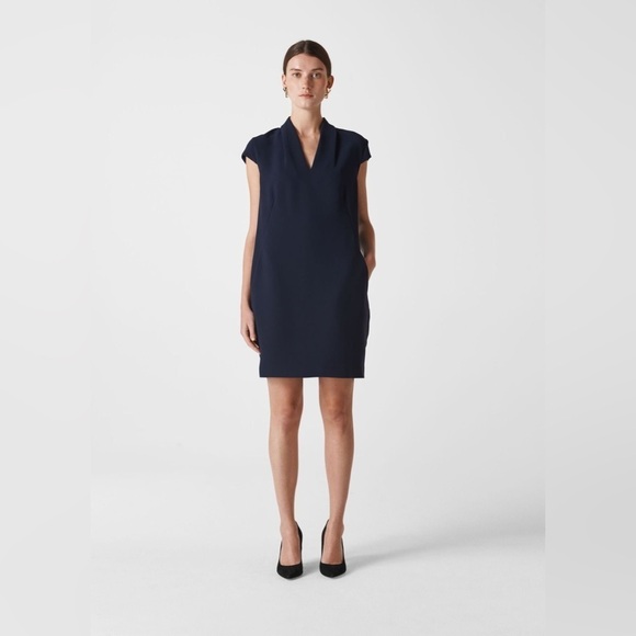 WHISTLES Paige V Neck Crepe navy dress size 4 - Picture 1 of 15